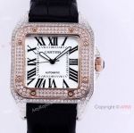 Iced Out Cartier Santos Automatic Watch Replica Two Tone Rose Gold